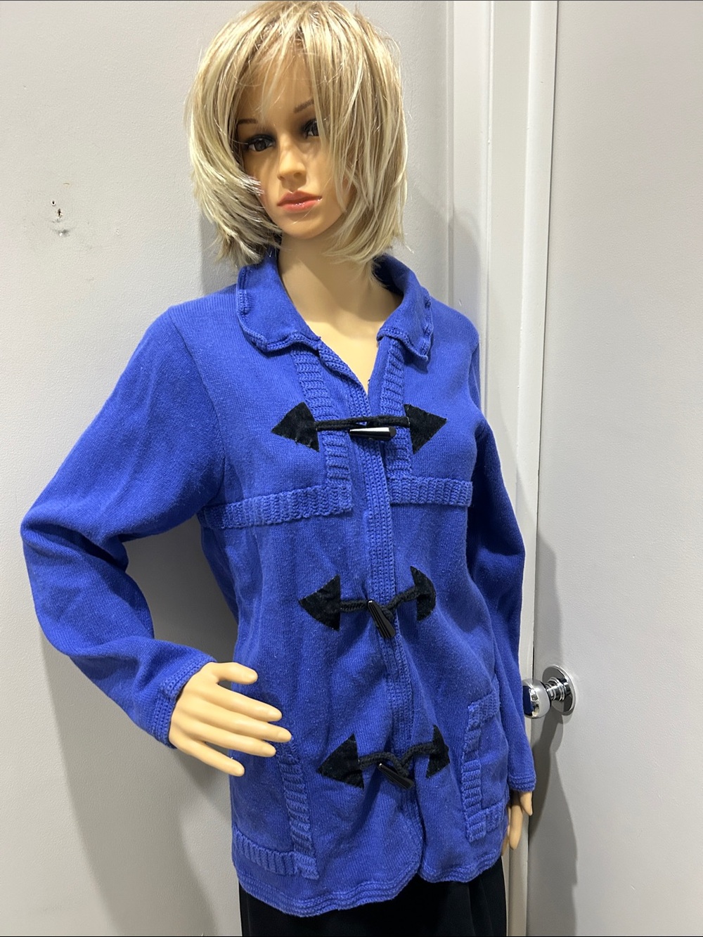 Vintage Michael Simon Blue Women's Toggle Knit Sweater Jacket